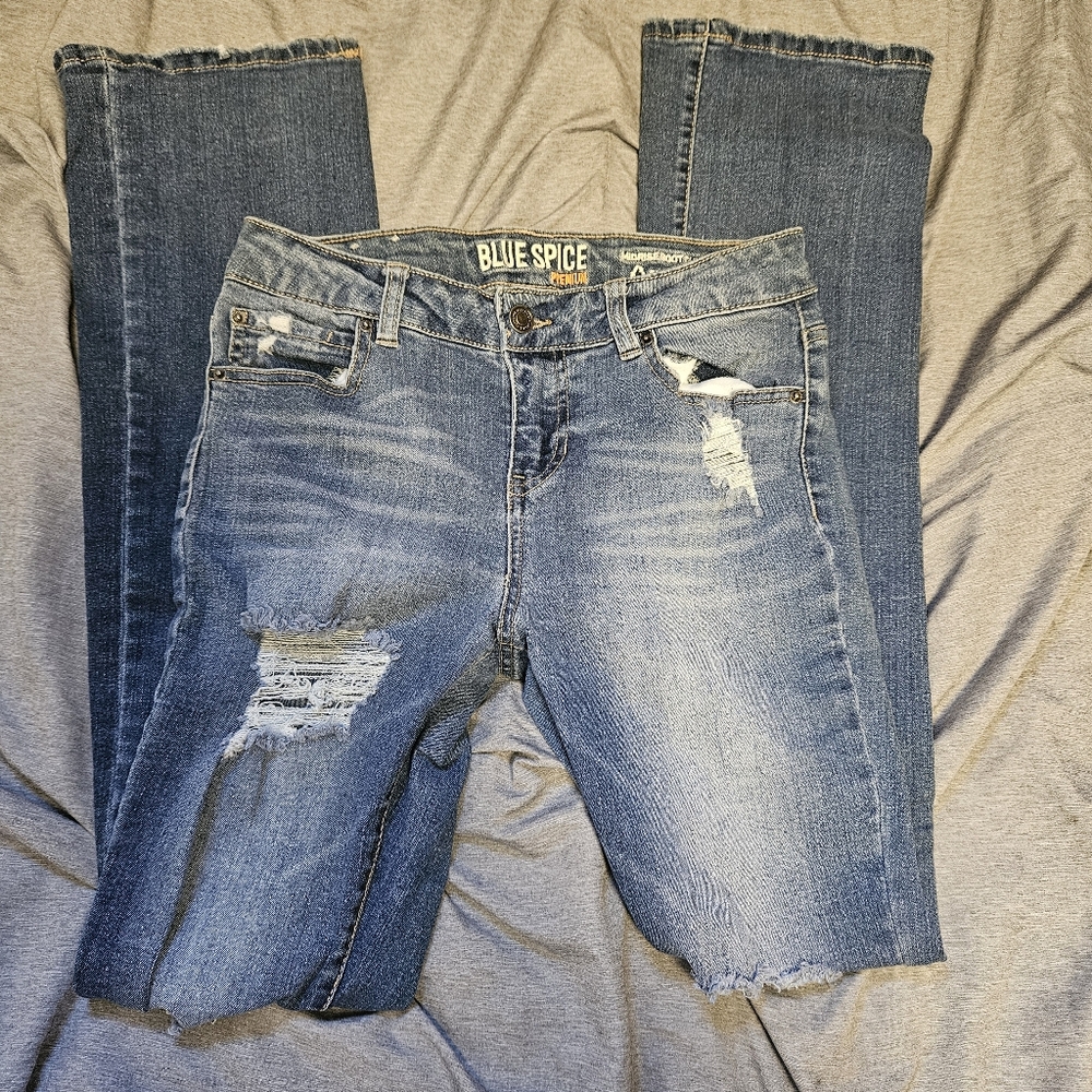 Blue Spice Women's Straight Leg Distressed Denim Jeans